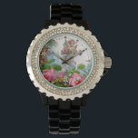 ROMANTIC ANGEL GATHERING PINK ROSES AND FLOWERS WATCH<br><div class="desc">Elegant pink roses with cupid ,  vintage style design for Christmas and Valentine's Day digital graphics and design by Bulgan Lumini (c)</div>