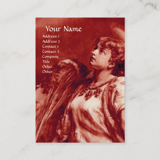 ROMANTIC ANGEL WITH FEATHER IN ANTIQUE RED,WHITE BUSINESS CARD (Front)