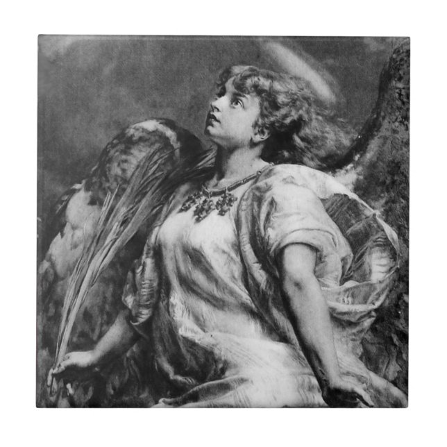 ROMANTIC ANGEL WITH FEATHER IN BLACK AND WHITE TILE (Front)