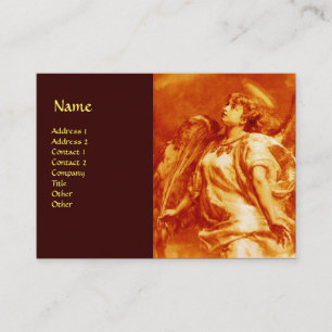 ROMANTIC ANGEL WITH FEATHER IN GOLD ORANGE,BROWN BUSINESS CARD