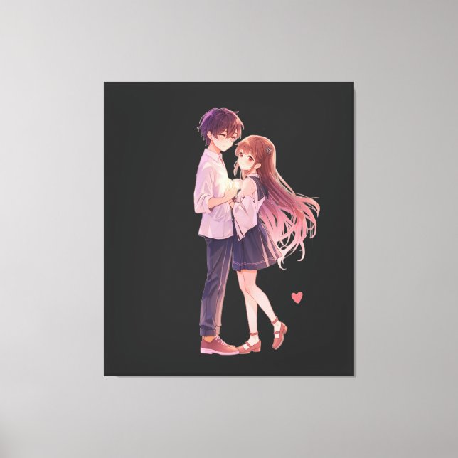 Romantic Anime Couple - Cute Aesthetic Lovers Art  Canvas Print (Front)