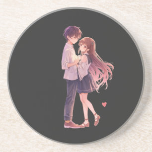 Romantic Anime Couple - Cute Aesthetic Lovers Art Coaster