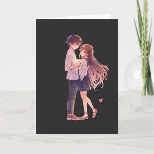 Romantic Anime Couple - Cute Aesthetic Lovers Art Holiday Card