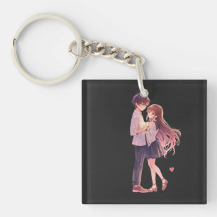 Romantic Anime Couple - Cute Aesthetic Lovers Art Key Ring