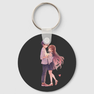Romantic Anime Couple - Cute Aesthetic Lovers Art Key Ring
