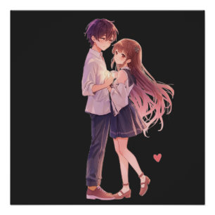 Romantic Anime Couple - Cute Aesthetic Lovers Art  Poster