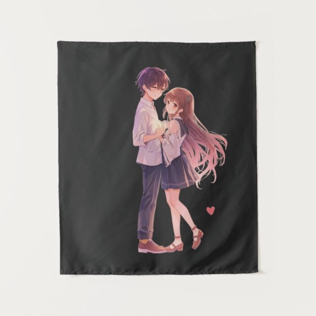 Romantic Anime Couple - Cute Aesthetic Lovers Art  Tapestry (Front)
