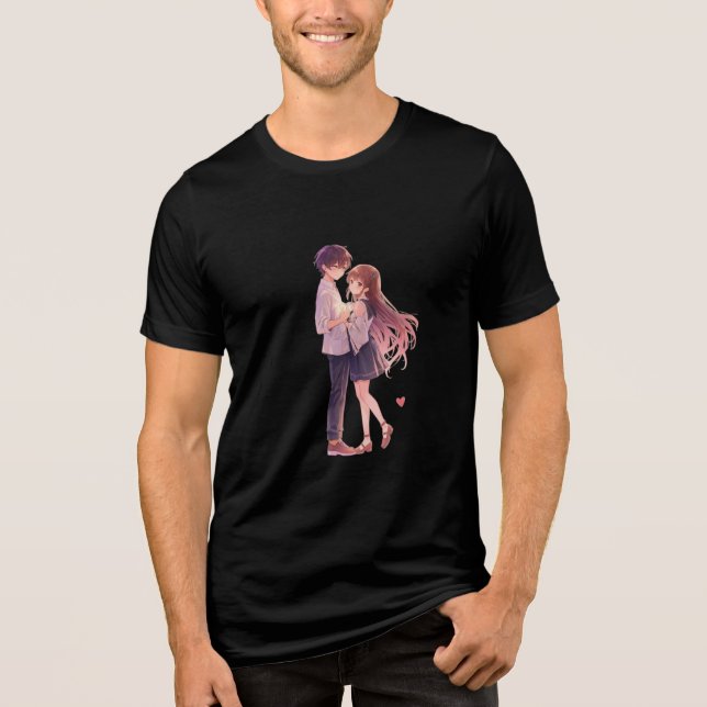 Romantic Anime Couple - Cute Aesthetic Lovers Art  Tri-Blend Shirt (Front)