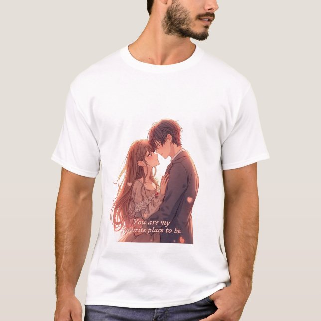 Romantic Anime Couple - Valentine's Day  Aesthetic T-Shirt (Front)