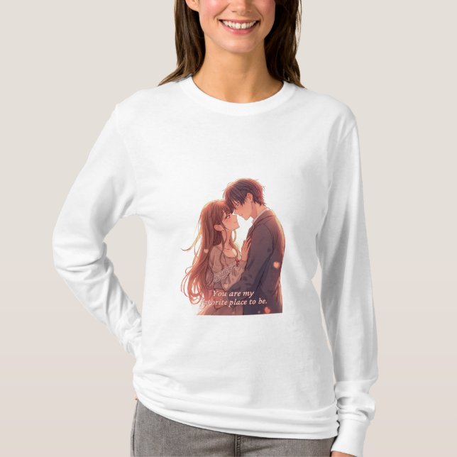 Romantic Anime Couple - Valentine's Day  Aesthetic T-Shirt (Front)