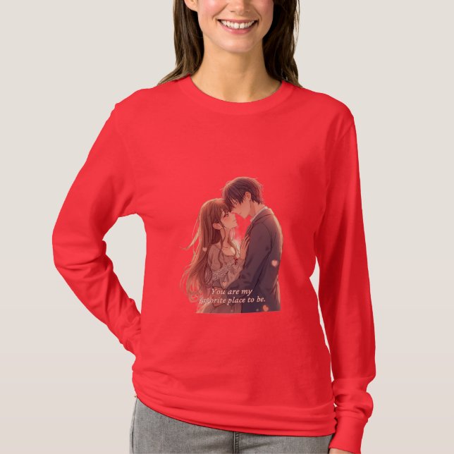 Romantic Anime Couple - Valentine's Day  Aesthetic T-Shirt (Front)