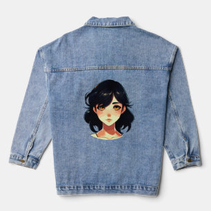 Romantic Anime Dream: Blue-Haired Beauty Denim Jacket