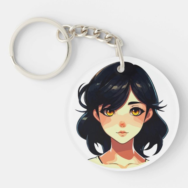 Romantic Anime Dream: Blue-Haired Beauty Key Ring (Front)