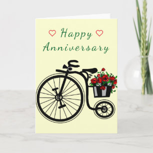 Romantic Anniversary Card with Flowers Bike