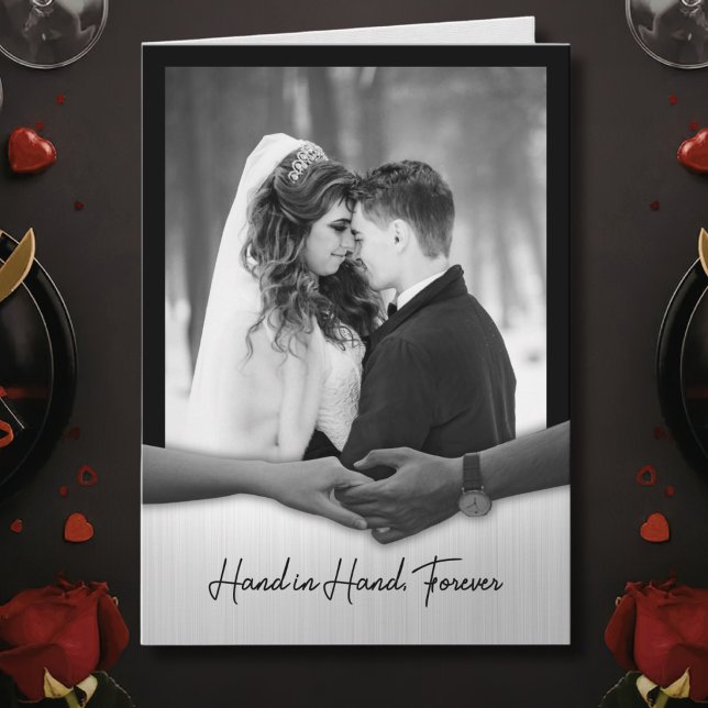 Romantic Anniversary Photo Card For Husband (Personalized Anniversary Card for Husband: Luxe "Hand in Hand, Forever" design.)