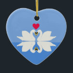 Romantic Anniversary Swan Heart Ceramic Ornament<br><div class="desc">This colourful romantic heart shaped ornament,  is the perfect gift for romantic occasions. It features two swans,  and their reflection,  with a heart between them. Ideal for wedding anniversaries,  engagement,  newlyweds.</div>
