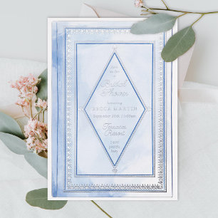 Romantic Antique Book Blue Bridal Shower Silver