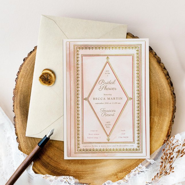 Romantic Antique Book Blush Bridal Shower Invitation (Creator Uploaded)