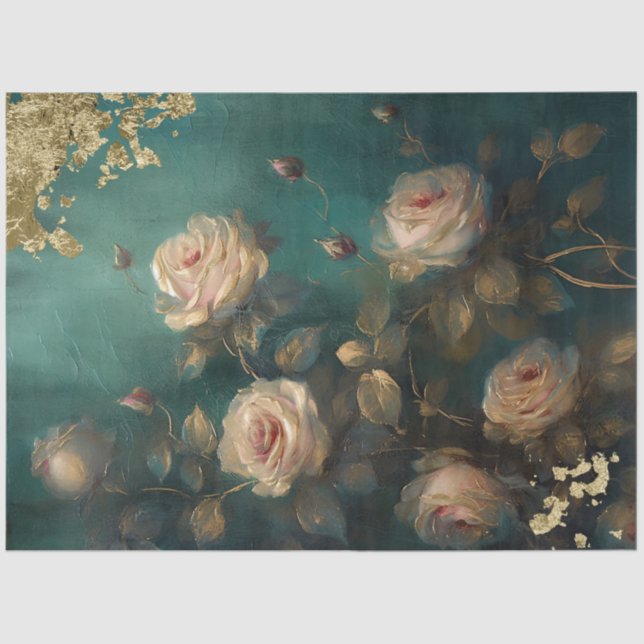 Romantic Antique Emerald and Gold Design Series 9 Tissue Paper (Front)