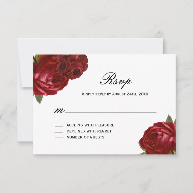 Romantic Antique Red Roses with Stripes RSVP Cards (Front)