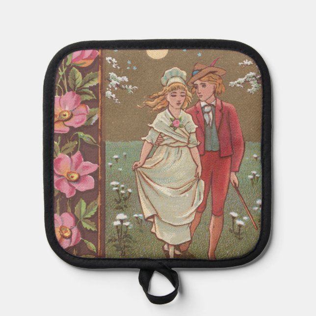 Romantic Antique Saint Valentine's Day Card, 1876 Pot Holder (Front)