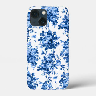 Romantic Antique Vintage Roses-Blue on White iPhone 13 Mini Case