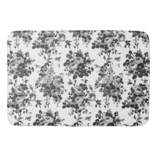 Romantic Antique Vintage Roses-Grey on White Bath Mat