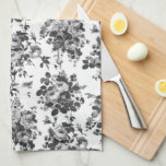 Romantic Antique Vintage Roses-Grey on White Tea Towel<br><div class="desc">Elegant seamless antique vintage monochrome grey roses on white background.</div>