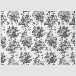 Romantic Antique Vintage Roses-Grey on White Tissue Paper