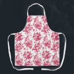 Romantic Antique Vintage Roses-Pink on White Apron<br><div class="desc">Elegant seamless antique vintage monochrome pink roses on white background. Strap color is customizable.</div>