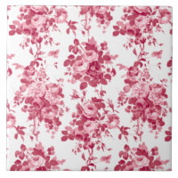 Romantic Antique Vintage Roses-Pink on White