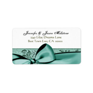 Romantic Aqua Blue Bow Wedding Label