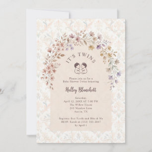 Romantic Arch Floral Twins Baby Shower LPM26 Card