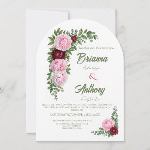 Romantic Arch Merlot Pink Peony Botanical Wedding Invitation