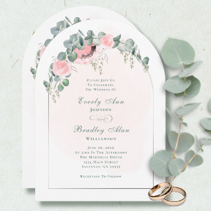 Romantic Arch Sage Eucalyptus Blush Pink Floral Invitation