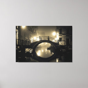 Romantic Arched Bridge Foggy Reflected Twilight Canvas Print