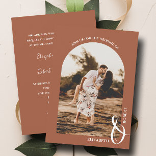 Romantic Arched Photo Terracotta Wedding Invitation
