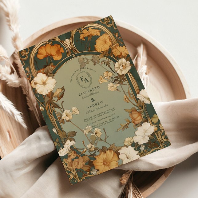 Romantic Art Nouveau Botanical Frame Wedding Invitation (Creator Uploaded)