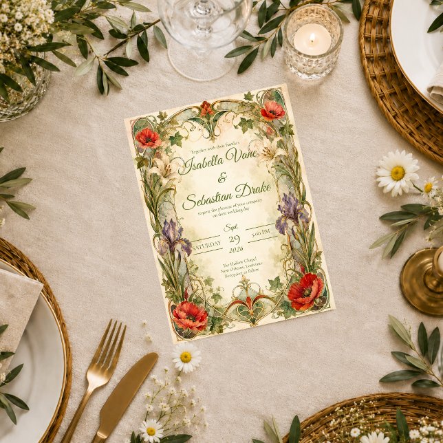 Romantic Art Nouveau Botanical Wedding Invitation (Creator Uploaded)