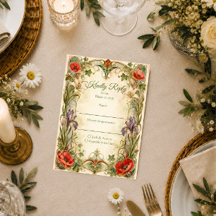 Romantic Art Nouveau Botanical Wedding RSVP Card
