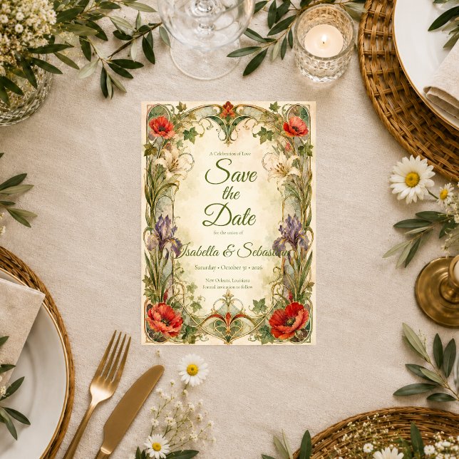 Romantic Art Nouveau Botanical Wedding Save The Date (Creator Uploaded)