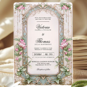 Romantic Art Nouveau Pink Peony Wedding Invitation