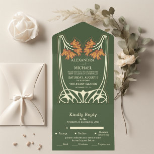 Romantic  Art Nouveau Wedding All In One Invitation