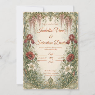 Romantic Art Nouveau Wisteria Garden Wedding Invitation