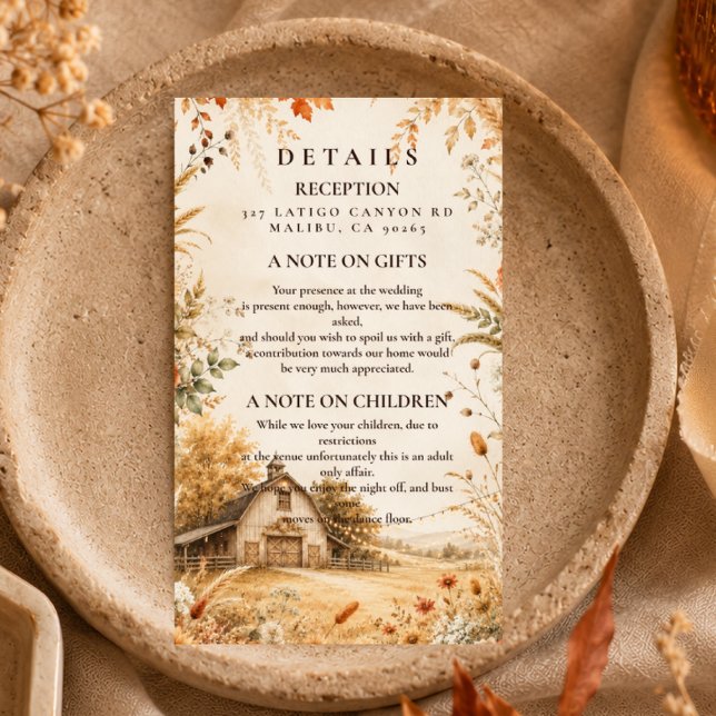 Romantic Autumn Barn Wedding Enclosure Card (Creator Uploaded)