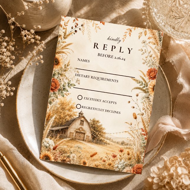 Romantic Autumn Barn Wedding RSVP Card (Creator Uploaded)
