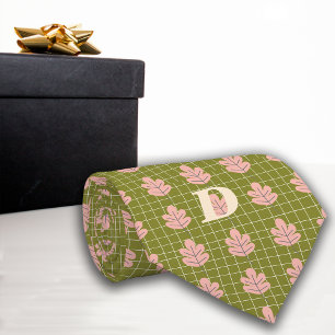 Romantic Autumn Botanicals Olive Pink Monogram Tie