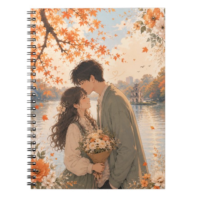 Romantic Autumn Couple Floral Spiral Notebook (Front)