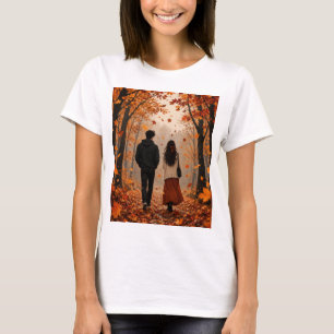 Romantic Autumn Couple T-Shirt Cosy Fall Leaves