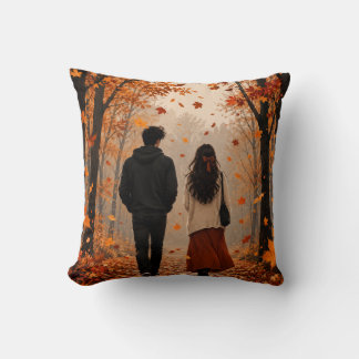 Romantic Autumn Couple Throw Pillow | Fall Forest